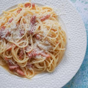 pasta on white ceramic plate